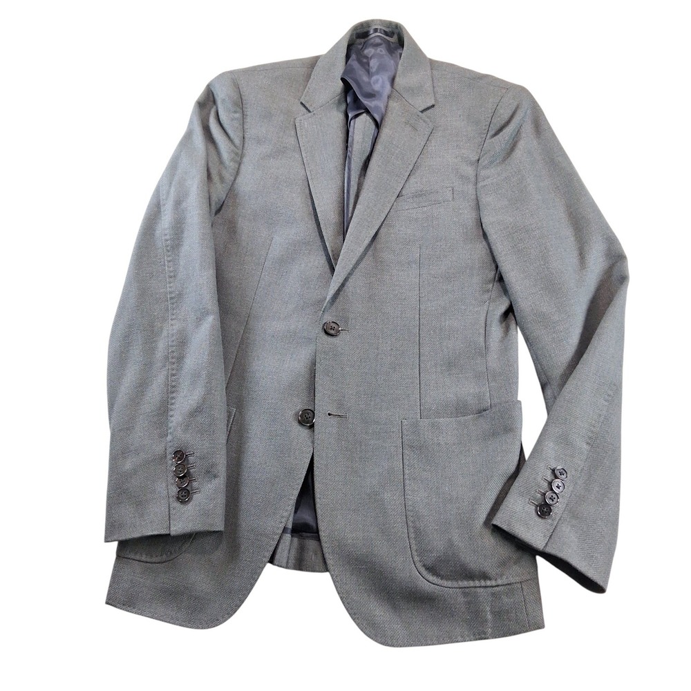 Reiss Blazer 36R Slim Gray Wool Silk Linen Textured Slim Unstructured Sport Coat